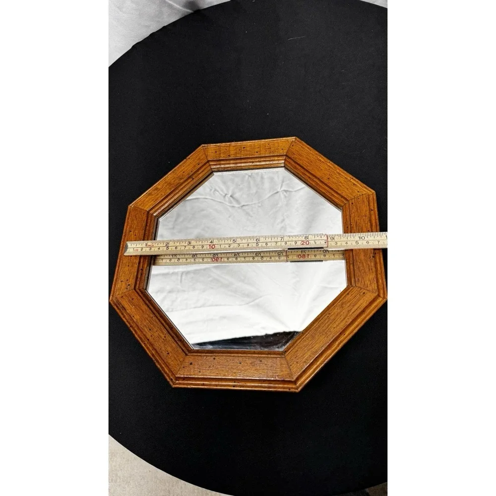 Vtg Octagon Wooden‎ Frame ACCENT Mirror MCM Wall Mount~Retro Decor